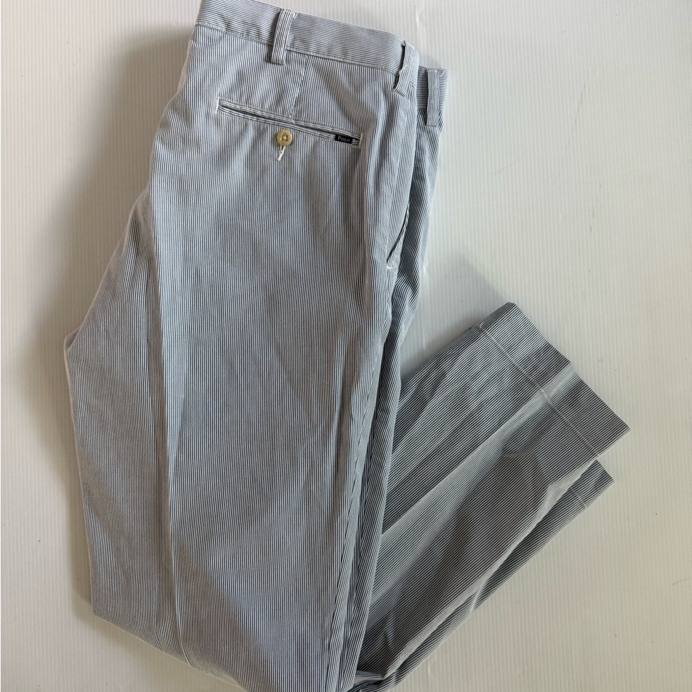 Polo Ralph Lauren Pants Mens 36 Blue White Stripe Slim Fit Seersucker 36x30